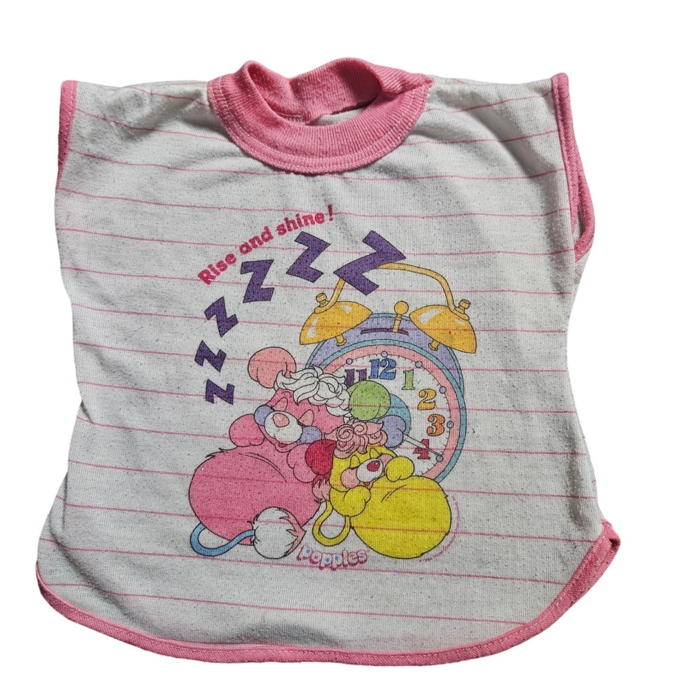 Vintage Popples Doll Clothing Pink Striped Rise and Shine Sleeveless Shirt 80s